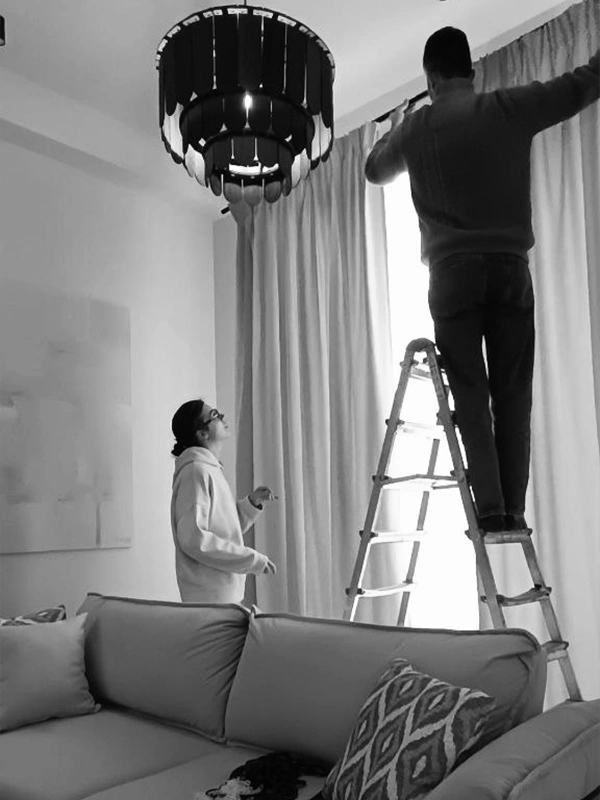 Final touches at Wabi-Sabi by Arcus, as curtains are being installed in the nearly finished living space