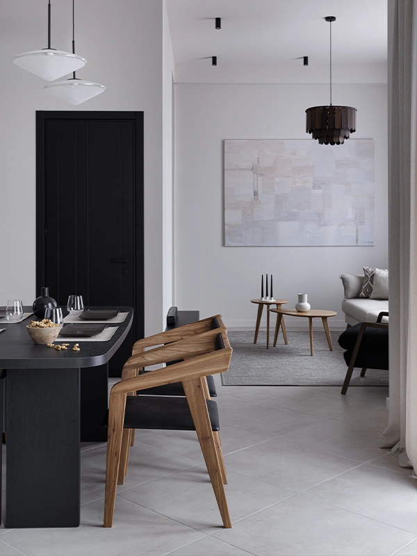 Finished Japandi-style interior of the Wabi-Sabi townhouse, fully renovated by Arcus with warm natural tones