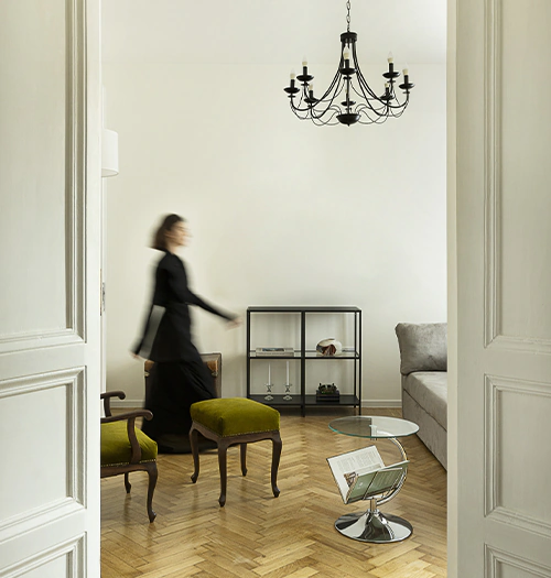 Stylish finished apartment interior with Arcus founder showcasing the final result after renovation